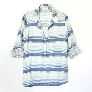 Beach Lunch Lounge breezy cotton gauze tunic top / v-neck / striped / L